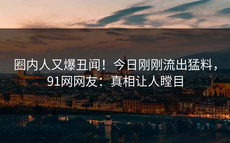 圈内人又爆丑闻！今日刚刚流出猛料，91网网友：真相让人瞠目